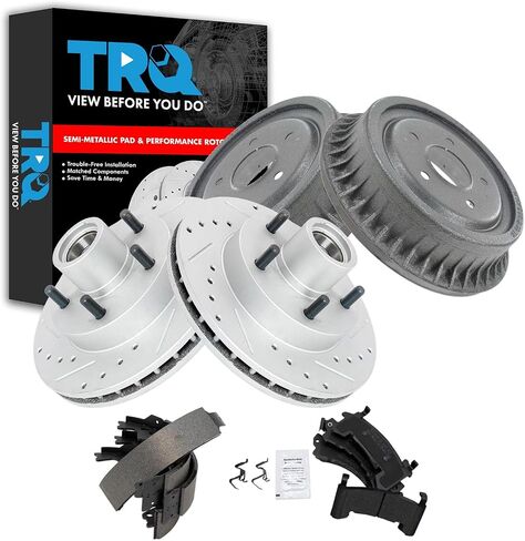TRQ Front & Rear Brake Pad & Rotor,Shoe & Drum Kit Performance Semi-Metallic Premium G-Coated Compatible with 95-97 Blazer 98-00 Hombre 92-97 Jimmy 94-02 S10 92-94 S10 Blazer Sonoma in Saudi Arabia