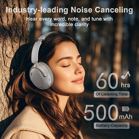 LORELEI QC30 Hybrid Active Noise Cancenlling Headphones,Wireless Over Ear Bluetooth Headsets with Microphone, 60H Playtime Foldable Lightweight, Deep Bass, Memory Earmuffs (Dunes Grey) in Saudi Arabia