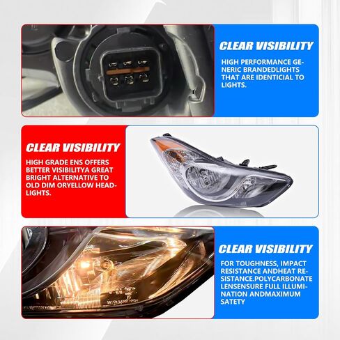 مجموعة المصباح المتوافق مع 2011 2012 2013 Hyundai Elantra مع مصابيح هالوجين المصابيح (اليسار واليمين) in Kuwait