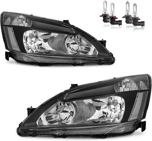 Headlights Assembly for 2003-2007 Honda Accord Halogen Headlamp Replacement, High/Low Beam W/Bulbs, Driver & Passenger Side in Kuwait