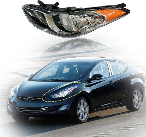 Headlight Assembly Compatible with 2011 2012 2013 Hyundai Elantra w/Bulbs Halogen Headlamp(Left and Right) in Kuwait