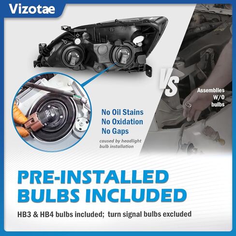 Headlights Assembly for 2003-2007 Honda Accord Halogen Headlamp Replacement, High/Low Beam W/Bulbs, Driver & Passenger Side in Kuwait