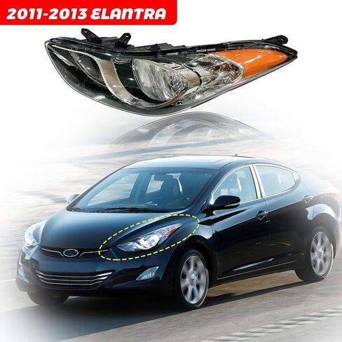 Headlight Assembly Compatible with 2011 2012 2013 Hyundai Elantra w/Bulbs Halogen Headlamp(Left and Right) in Kuwait