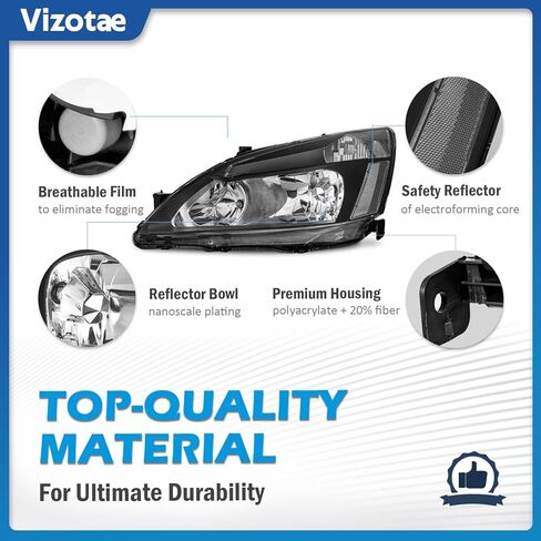 Headlights Assembly for 2003-2007 Honda Accord Halogen Headlamp Replacement, High/Low Beam W/Bulbs, Driver & Passenger Side in Kuwait