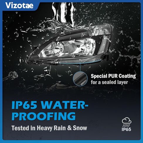 Headlights Assembly for 2003-2007 Honda Accord Halogen Headlamp Replacement, High/Low Beam W/Bulbs, Driver & Passenger Side in Kuwait