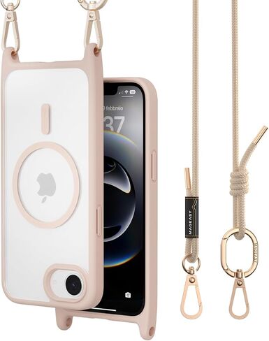 MAGEASY Case for 2025 iPhone 16e 6.1" - Case with Crossbody Strap, 16ft Drop Protection, Anti-Yellowing Clear Back, Slim Fit, Support Wireless Charging | Roam M (Black) in Saudi Arabia