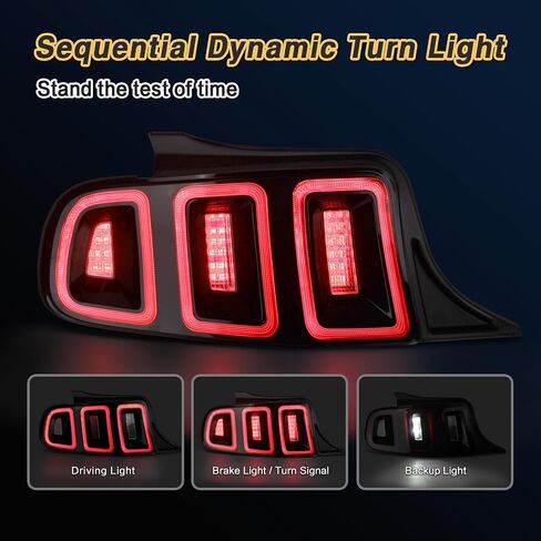 LED LED Tail Lights متوافقة مع Ford Mustang 2010-2014 Sequential Trans Signal Scipens Brake Lamplize Slip & Play Side Driver Side & Right Passenger Side 1 (Red W/Blacktrim) in Kuwait