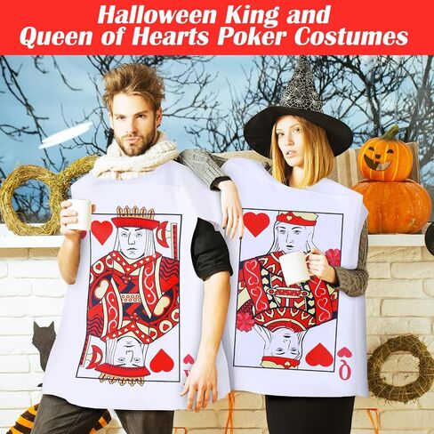 Newcotte 2 Pcs Halloween Poker Card Couples Costume for Adults Queen Deck of Cards Outfits for Men Women Halloween Cosplay Party in Saudi Arabia