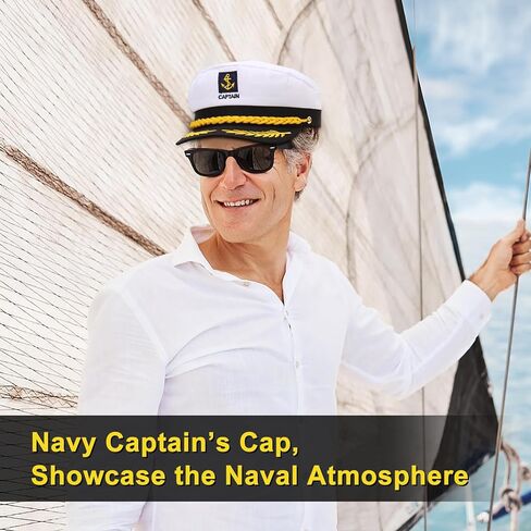 Adjustable Sailor Hat,Funny Adult Yacht Boat Sailor Yacht Captain Costume Hat Cap(White 8.6 x 6 x 2'') in Saudi Arabia