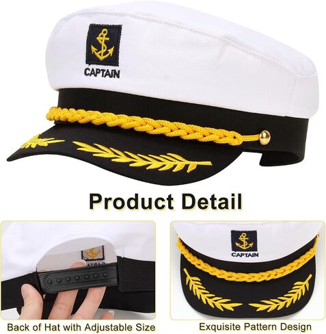 Adjustable Sailor Hat,Funny Adult Yacht Boat Sailor Yacht Captain Costume Hat Cap(White 8.6 x 6 x 2'') in Saudi Arabia