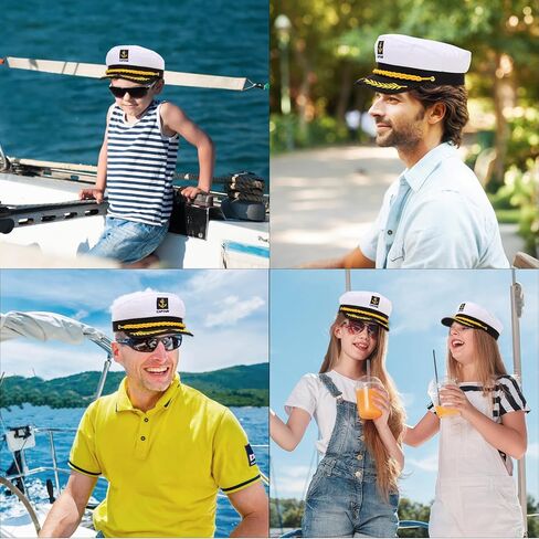 Adjustable Sailor Hat,Funny Adult Yacht Boat Sailor Yacht Captain Costume Hat Cap(White 8.6 x 6 x 2'') in Saudi Arabia