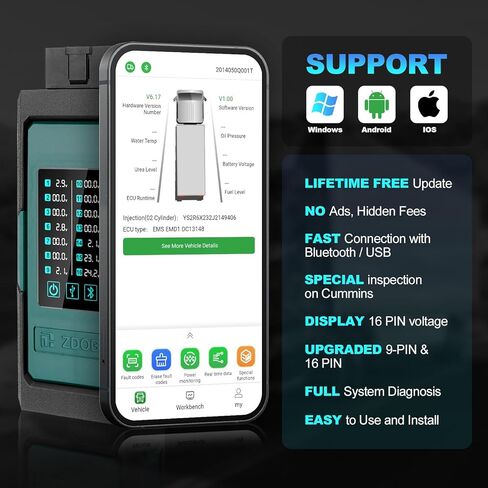 ماسحة الشاحنة من Bluetooth Diesel ، جميع الأدوات المسحّب التشخيصي HDOBD OBD2 المتوافقة مع فولفو بيتربيلت كامينز ديترويت باكار ، محرك DPF (EPS001PRO) in Kuwait