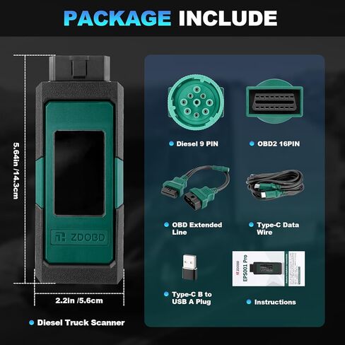 ماسحة الشاحنة من Bluetooth Diesel ، جميع الأدوات المسحّب التشخيصي HDOBD OBD2 المتوافقة مع فولفو بيتربيلت كامينز ديترويت باكار ، محرك DPF (EPS001PRO) in Kuwait