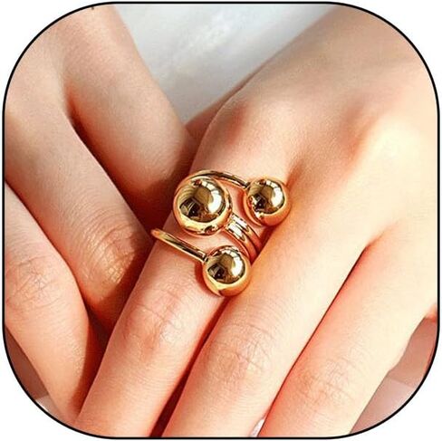 GIGB PBDK Layered Ball Statement Wrap Ring for Women Simple Chunky 14k Gold Round Balls Open Finger Rings Silver Thick Geometric Sctaking Rings in Saudi Arabia
