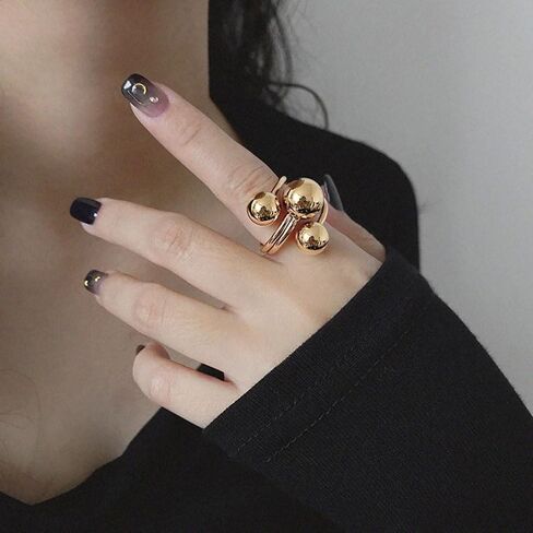GIGB PBDK Layered Ball Statement Wrap Ring for Women Simple Chunky 14k Gold Round Balls Open Finger Rings Silver Thick Geometric Sctaking Rings in Saudi Arabia