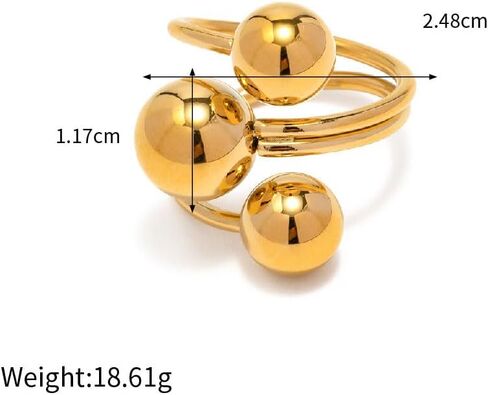 GIGB PBDK Layered Ball Statement Wrap Ring for Women Simple Chunky 14k Gold Round Balls Open Finger Rings Silver Thick Geometric Sctaking Rings in Saudi Arabia