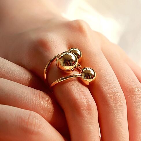 GIGB PBDK Layered Ball Statement Wrap Ring for Women Simple Chunky 14k Gold Round Balls Open Finger Rings Silver Thick Geometric Sctaking Rings in Saudi Arabia