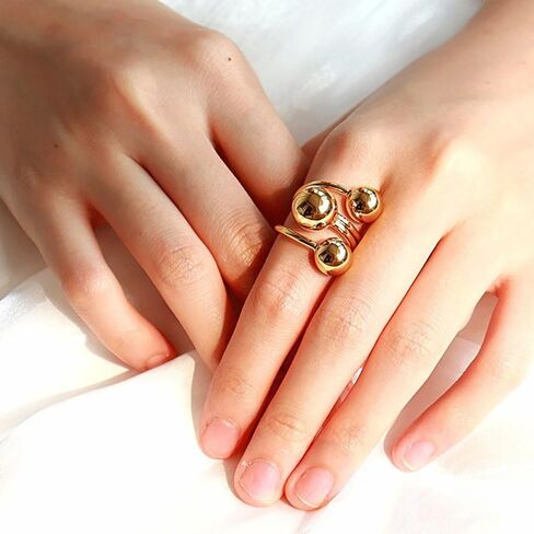 GIGB PBDK Layered Ball Statement Wrap Ring for Women Simple Chunky 14k Gold Round Balls Open Finger Rings Silver Thick Geometric Sctaking Rings in Saudi Arabia