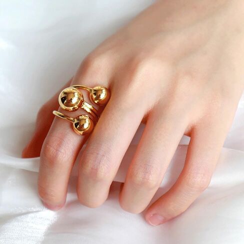 GIGB PBDK Layered Ball Statement Wrap Ring for Women Simple Chunky 14k Gold Round Balls Open Finger Rings Silver Thick Geometric Sctaking Rings in Saudi Arabia