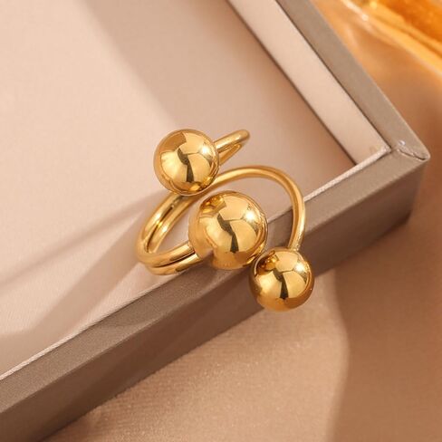 GIGB PBDK Layered Ball Statement Wrap Ring for Women Simple Chunky 14k Gold Round Balls Open Finger Rings Silver Thick Geometric Sctaking Rings in Saudi Arabia