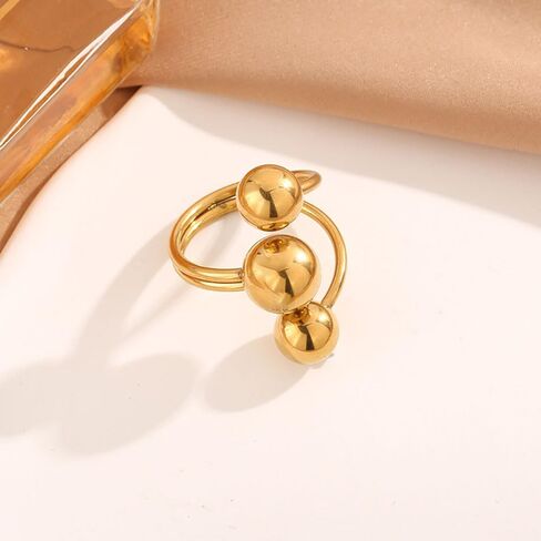 GIGB PBDK Layered Ball Statement Wrap Ring for Women Simple Chunky 14k Gold Round Balls Open Finger Rings Silver Thick Geometric Sctaking Rings in Saudi Arabia