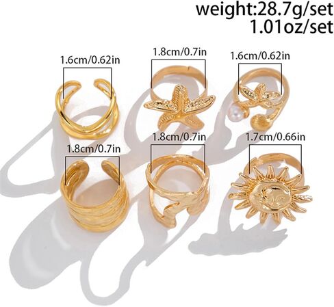 حلقات الذهب Seashell Starfish 18k مطلي بالذهب مكتنزة لذيذ مجموعة للنساء قابلة للتعديل مقاومة للماء هاواي شاطئ الخواتم القابلة للتكديس حلقات الشاطئ لأسلوب الصيف in Kuwait