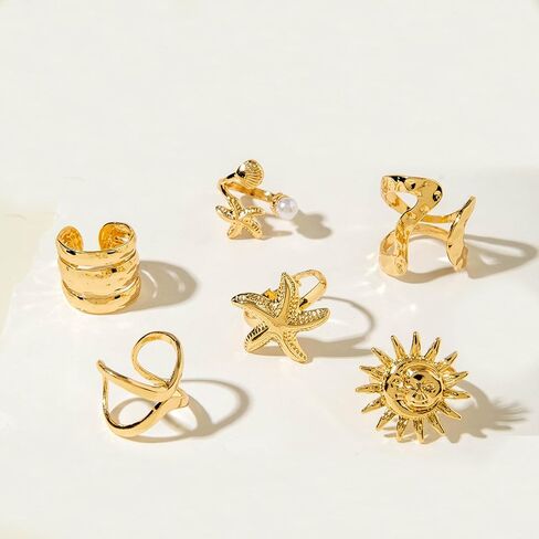 حلقات الذهب Seashell Starfish 18k مطلي بالذهب مكتنزة لذيذ مجموعة للنساء قابلة للتعديل مقاومة للماء هاواي شاطئ الخواتم القابلة للتكديس حلقات الشاطئ لأسلوب الصيف in Kuwait