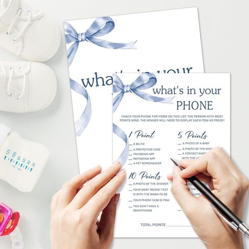 Baby Family Feud Baby Shower Game Set, 30 Blue Bow Baby Shower Game Cards with 1 Answer Card, Game Cards for Baby Announcement Gender Reveal, Baby Shower Party & Activities Supplies -B04 in Kuwait