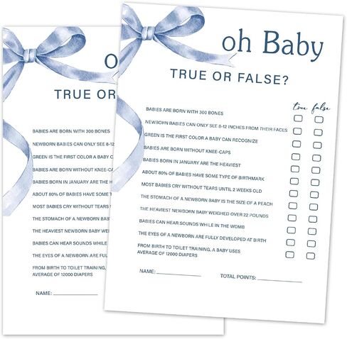 Baby Family Feud Baby Shower Game Set, 30 Blue Bow Baby Shower Game Cards with 1 Answer Card, Game Cards for Baby Announcement Gender Reveal, Baby Shower Party & Activities Supplies -B04 in Kuwait