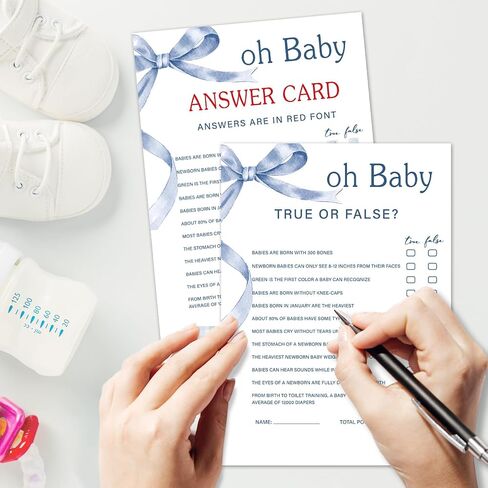 Baby Family Feud Baby Shower Game Set, 30 Blue Bow Baby Shower Game Cards with 1 Answer Card, Game Cards for Baby Announcement Gender Reveal, Baby Shower Party & Activities Supplies -B04 in Kuwait