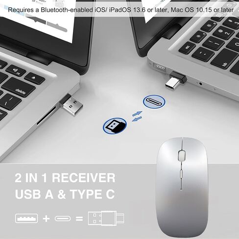 Wireless Mouse for MacBook Air iMac Mac Pro Laptop Desktop Computer, Rechargeable Silent Wireless Mouse USB C with Jiggler for Surface Pro (Bluetooth 5.2/3.0, 2.4G USB A, Type-C Receiver) in Saudi Arabia