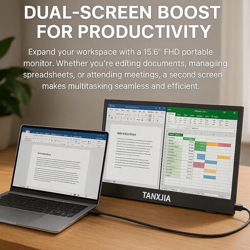15.6 inch Portable 10-Point Touch Screen Monitor|FHD 1080P|IPS Anti-Glare Display, USB-C/HDMI Plug & Play|Compatible with Laptop, PC, Phone, PS5|Switch, Dual Monitor for Work & Gaming in Kuwait
