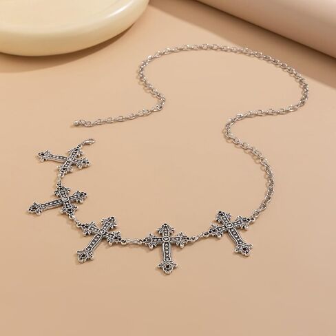 Black Cross Waist Chain Belt for Women Adjustable Silver Body Chain Belt Trendy Tassel Cross Belly Chain Belt Long Metal Link Chain Belt Punk Body Jewelry in Saudi Arabia