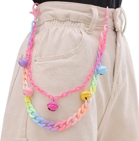 Colorful Jingling Bell Charm Acrylic Pants Trousers Chain for Women Men Lovely Sounds Bells Rainbow Layered Punk Rock Wallet Belt Pocket Waist Jeans Chains Hip Hop Gothic Street Body Accessories in Saudi Arabia