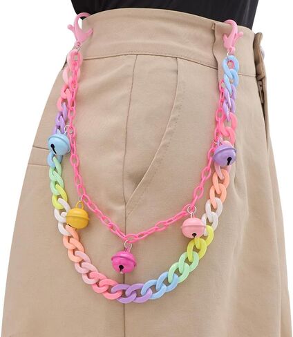 Colorful Jingling Bell Charm Acrylic Pants Trousers Chain for Women Men Lovely Sounds Bells Rainbow Layered Punk Rock Wallet Belt Pocket Waist Jeans Chains Hip Hop Gothic Street Body Accessories in Saudi Arabia