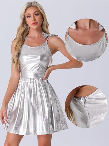 Allegra K Spaghetti Straps Dress for Women's Metallic A-Line Sleeveless Party Club Mini Dresses in Saudi Arabia