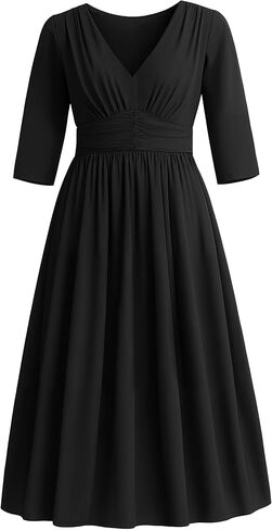 Runwind Plus Size Maxi Dress for Curvy Women 3/4 Long Casual Wedding Guest Dress with Pockets in Kuwait