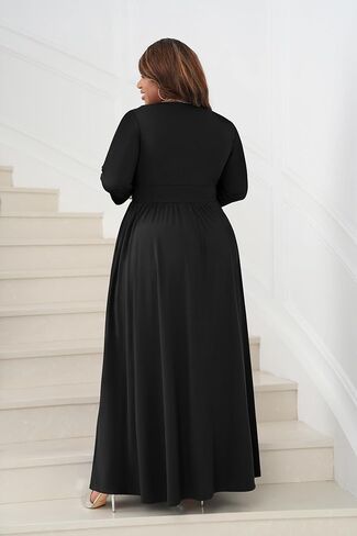 Runwind Plus Size Maxi Dress for Curvy Women 3/4 Long Casual Wedding Guest Dress with Pockets in Kuwait