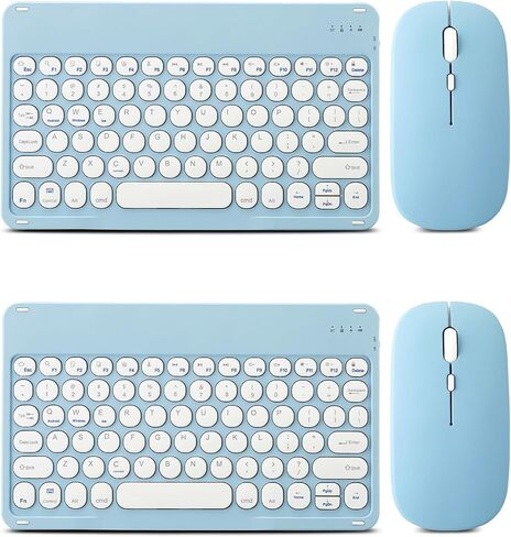 2 Pack Ultra-Slim Bluetooth Keyboard and Mouse Portable Mini Wireless Keyboard Rechargeable for Apple iPad iPhone Samsung Tablet iPhone Smartphone iOS Android Windows Round Keys-White in Saudi Arabia