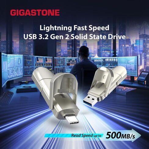 GIGASTONE USB-C SSD 256GB Gaming External SSD PS5 iPhone15 USB3.2 Gen2 500MB/s USB-A + USB-C Portable Solid State Drive MacBook iPad Laptop Smartphone SSD Backup Hard Drive in Saudi Arabia