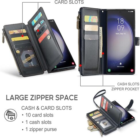 for Samsung Galaxy S25 Ultra 5G Wallet Case with Card Holder,Women Men RFID Blocking PU Leather Flip Cover Zipper Wrist Strap Kickstand Phone Case for Galaxy S 25 Ultra,Black in Saudi Arabia