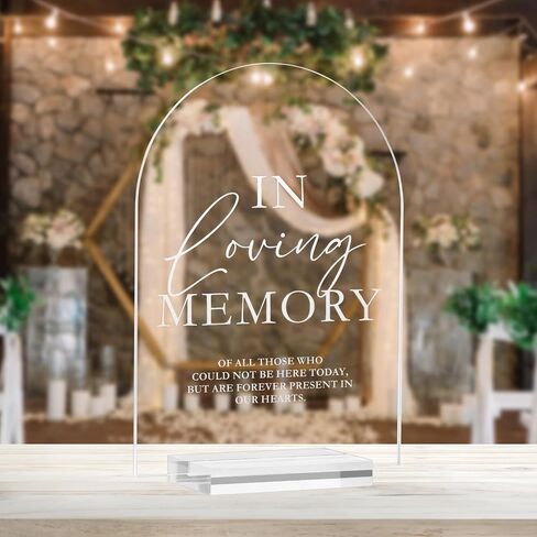 Acrylic Arch In Loving Memory Sign, 5x7 Inch Clear Wedding Cards 1/8" Thick and Stand, Modern Calligraphy White Lettering Arched Acrylic Cards for Wedding (In Loving Memory, 5x7 Inch) in Kuwait