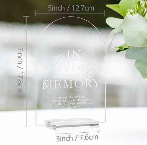 Acrylic Arch In Loving Memory Sign, 5x7 Inch Clear Wedding Cards 1/8" Thick and Stand, Modern Calligraphy White Lettering Arched Acrylic Cards for Wedding (In Loving Memory, 5x7 Inch) in Kuwait
