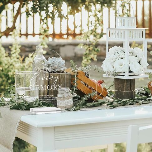 Acrylic Arch In Loving Memory Sign, 5x7 Inch Clear Wedding Cards 1/8" Thick and Stand, Modern Calligraphy White Lettering Arched Acrylic Cards for Wedding (In Loving Memory, 5x7 Inch) in Kuwait