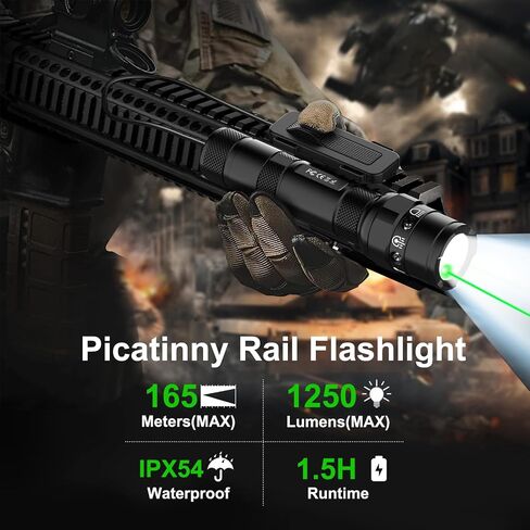 Picatinny Rail Flashlight for Rifle - 1000 Lumens LED Tactical Weapon Light with Remote Pressure Switch, USB C Rechargeable Gun AR Flashlight with Charger for Hunting Shooting, Alumium in Saudi Arabia