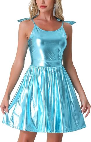 Allegra K Spaghetti Straps Dress for Women's Metallic A-Line Sleeveless Party Club Mini Dresses in Saudi Arabia