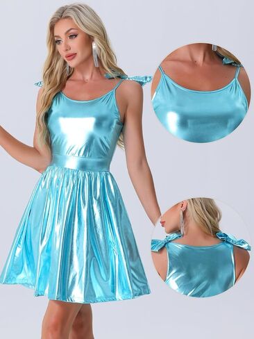 Allegra K Spaghetti Straps Dress for Women's Metallic A-Line Sleeveless Party Club Mini Dresses in Saudi Arabia