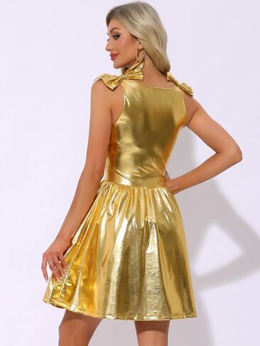 Allegra K Spaghetti Straps Dress for Women's Metallic A-Line Sleeveless Party Club Mini Dresses in Saudi Arabia