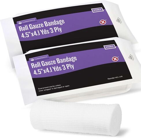 4.5" Sterile Gauze Rolls - 2 Gauze Bandages for Covering and Cushioning Wounds - 4.5" x 4.1 Yards Long - 3 Ply Medical Roll - Good for Primary and Secondary Dressings in Kuwait