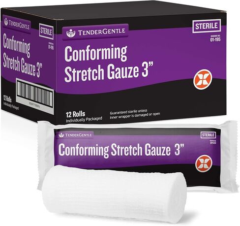 Conforming Stretch Gauze Rolls 3 Inch - Pack of 12 White Sterile Gauze Wrap for Wounds - Good for Sprained Ankles, Wrists, and More in Kuwait